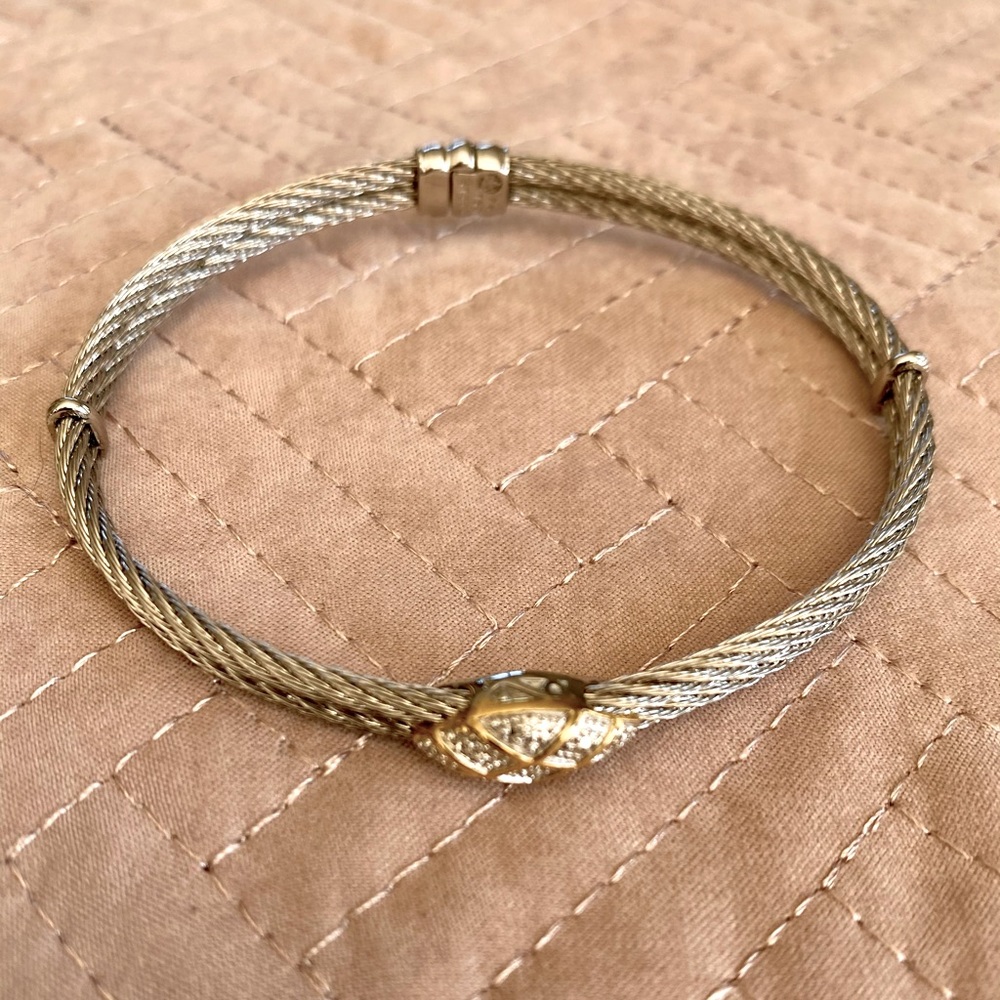 Alor Double cable bracelet w oval diamond station